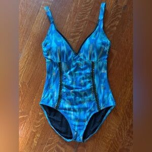 Sundance Blue and Black One Piece Swimsuit with V-Neck